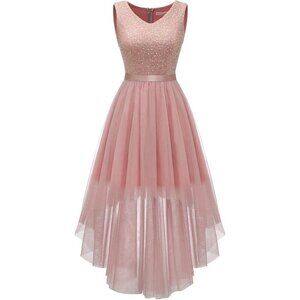 BeryLove Women Tulle Sequin Blush Chiffon Scoop Neck Sleeveless Cocktail Dresses